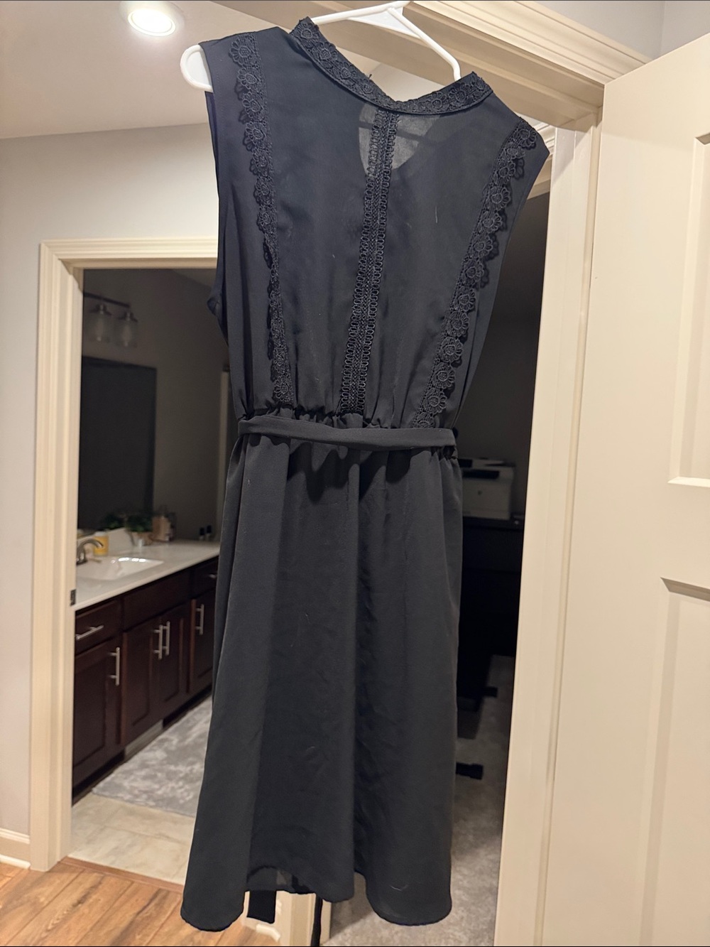 Elegant Black Lace-Trim Sleeveless Dress